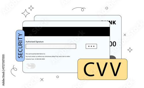 Vector illustration of the credit card with secret CVV code. CVV verification code security and protection concept.