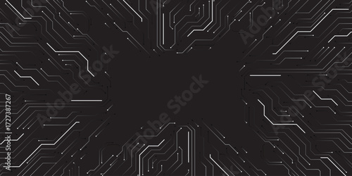 Digital Circuitry: A minimalist design presents an intricate network of interconnected circuits in a futuristic display, signifying the complexity of digital technology.
