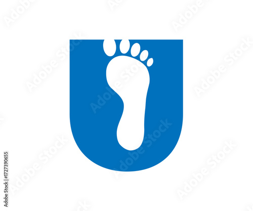 White foot silhouette on a blue rounded rectangle