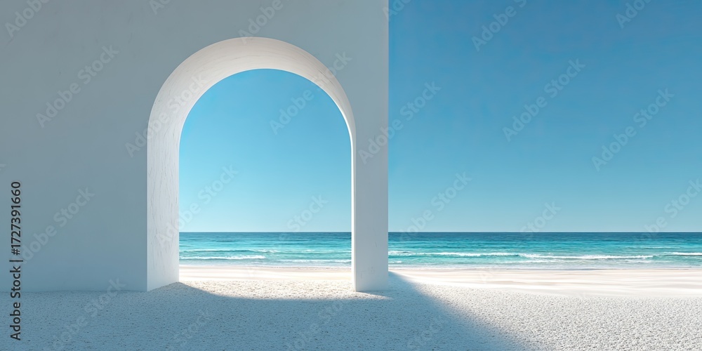 Fototapeta premium White archway overlooking a beach (1)