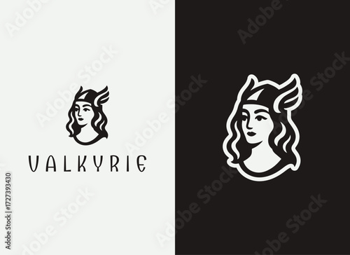 Valkyrie Logo and Illustration, Norse Warrior Goddess Logo Design, Viking Valkyrie Vector, Norse Mythology Logo, Shieldmaiden Illustration, Elegant Warrior Woman Branding, Mythical Valkyrie Minimal De