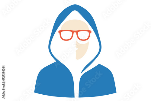 Mysterious Hooded Figure. Objects in modern flat vector : mask, hooded figure, silhouette, sunglasses, shadowed face, half-covered face, cloak,