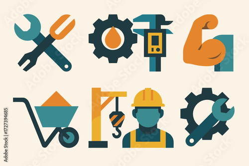 Repair Icons. Concepts set of icons in abstract flat : repair, maintenance, precision, strength, utility, construction, work, mechanics