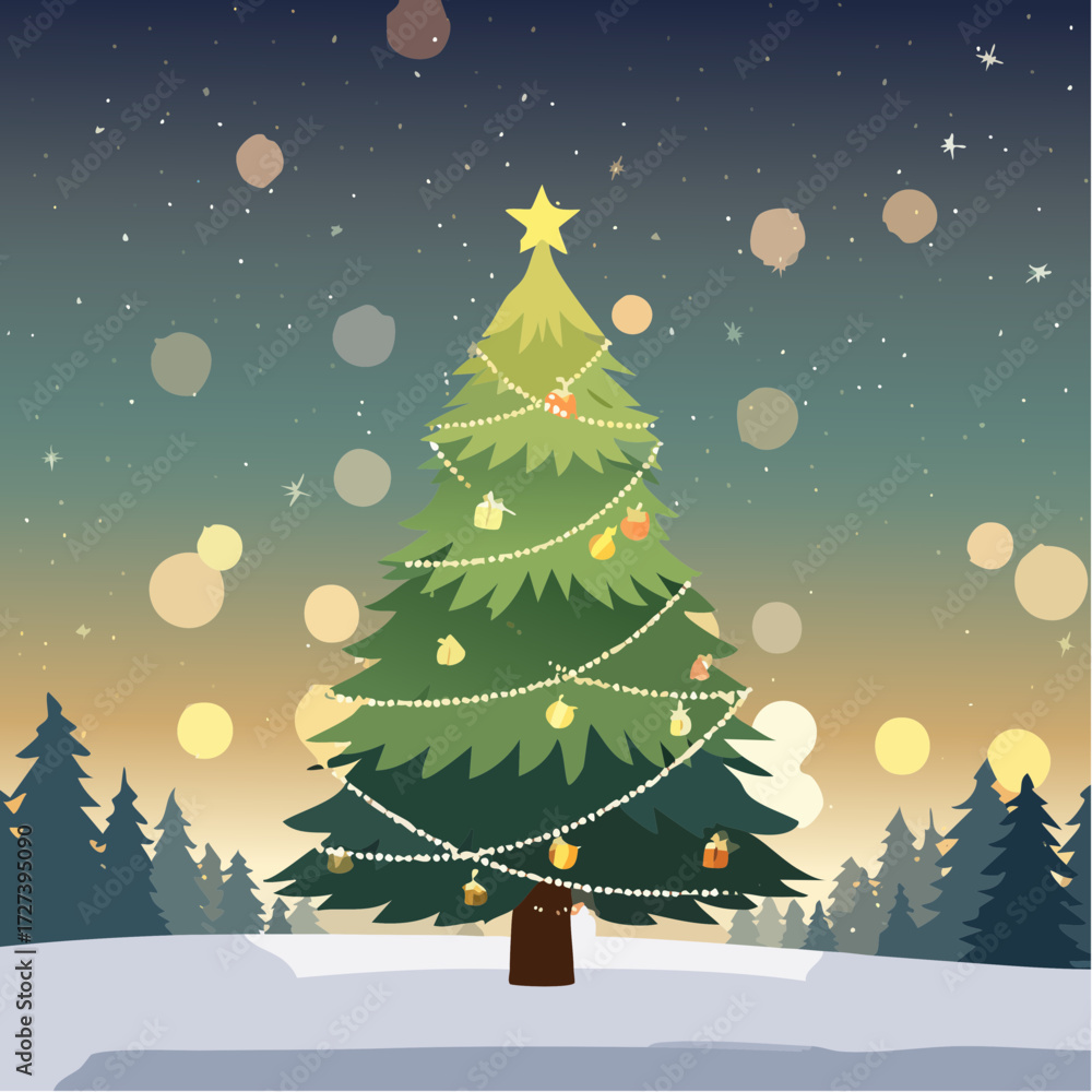 Fototapeta premium brightly illuminated Christmas tree adorned with bokeh lights