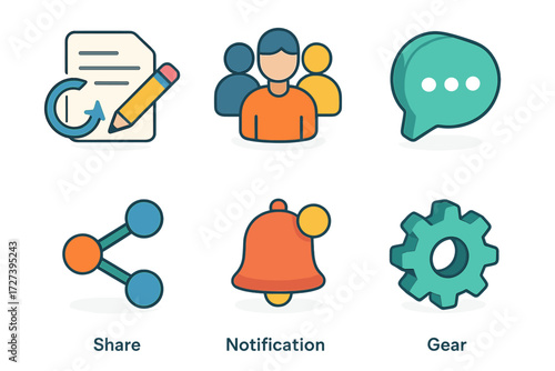 Isometric Collaboration Icons. Collaboration set icons in modern isometric flat : edit history, group of people, chat bubble, share icon, notification