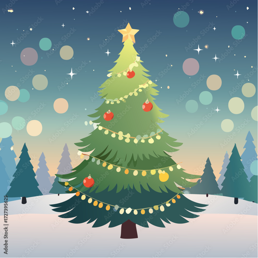 Obraz premium brightly illuminated Christmas tree adorned with bokeh lights