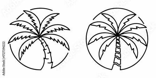 Palm Trees Outline Design Tropical Island Circle Icons