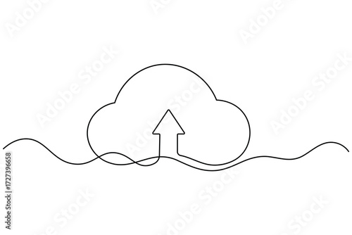 Cloud Computing Data Storage and Backup Continuous Line Art Vector Illustration.
