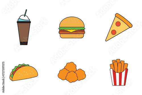 Collection of popular fast food items isolated on a white background.