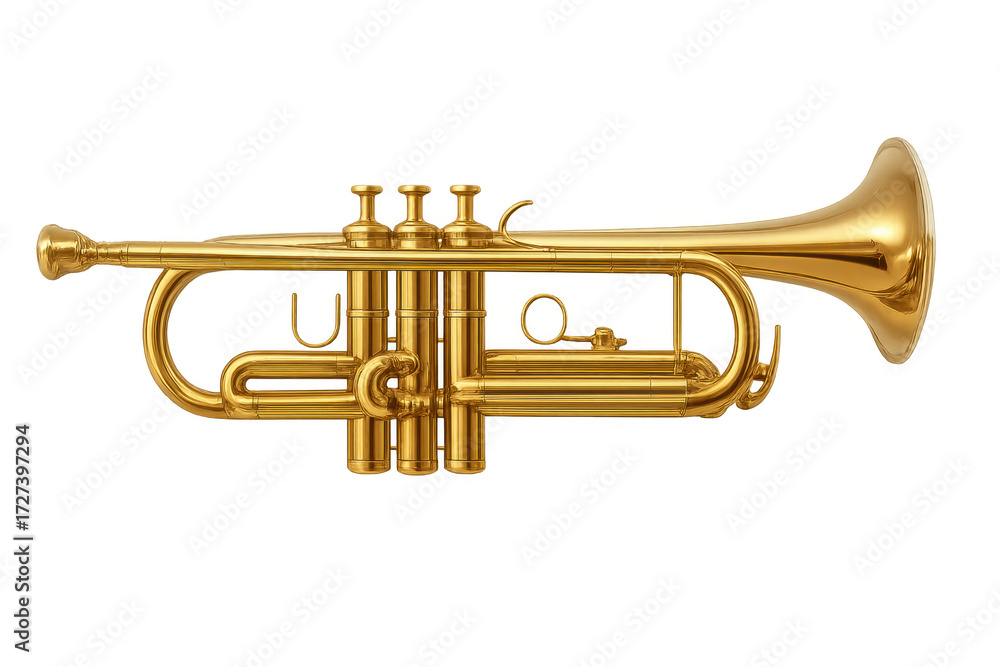 Obraz premium Golden brass trumpet music instrument on transparent background