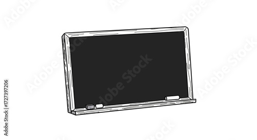 Black Chalkboard Drawing with Chalk and Eraser Isolated on White