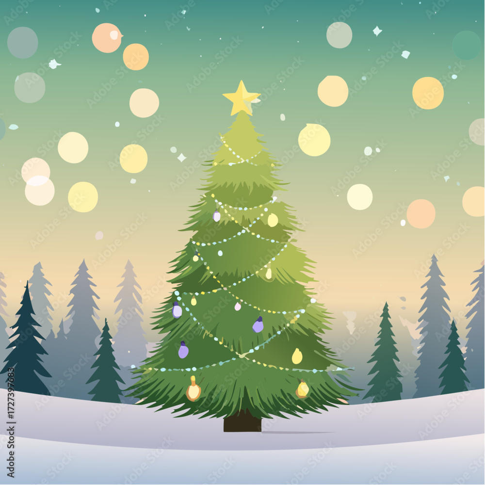 Obraz premium brightly illuminated Christmas tree adorned with bokeh lights