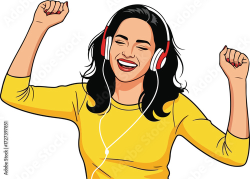 A teenage girl enjoying music with headphone vector illustration