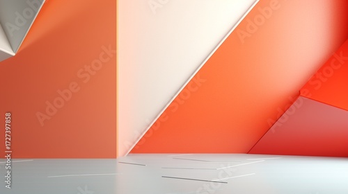 Abstract Modern Geometric Wall Design with Orange and White Colors for Contemporary Interior Decor
