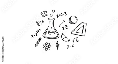 Science Education with Beaker and Math Symbols