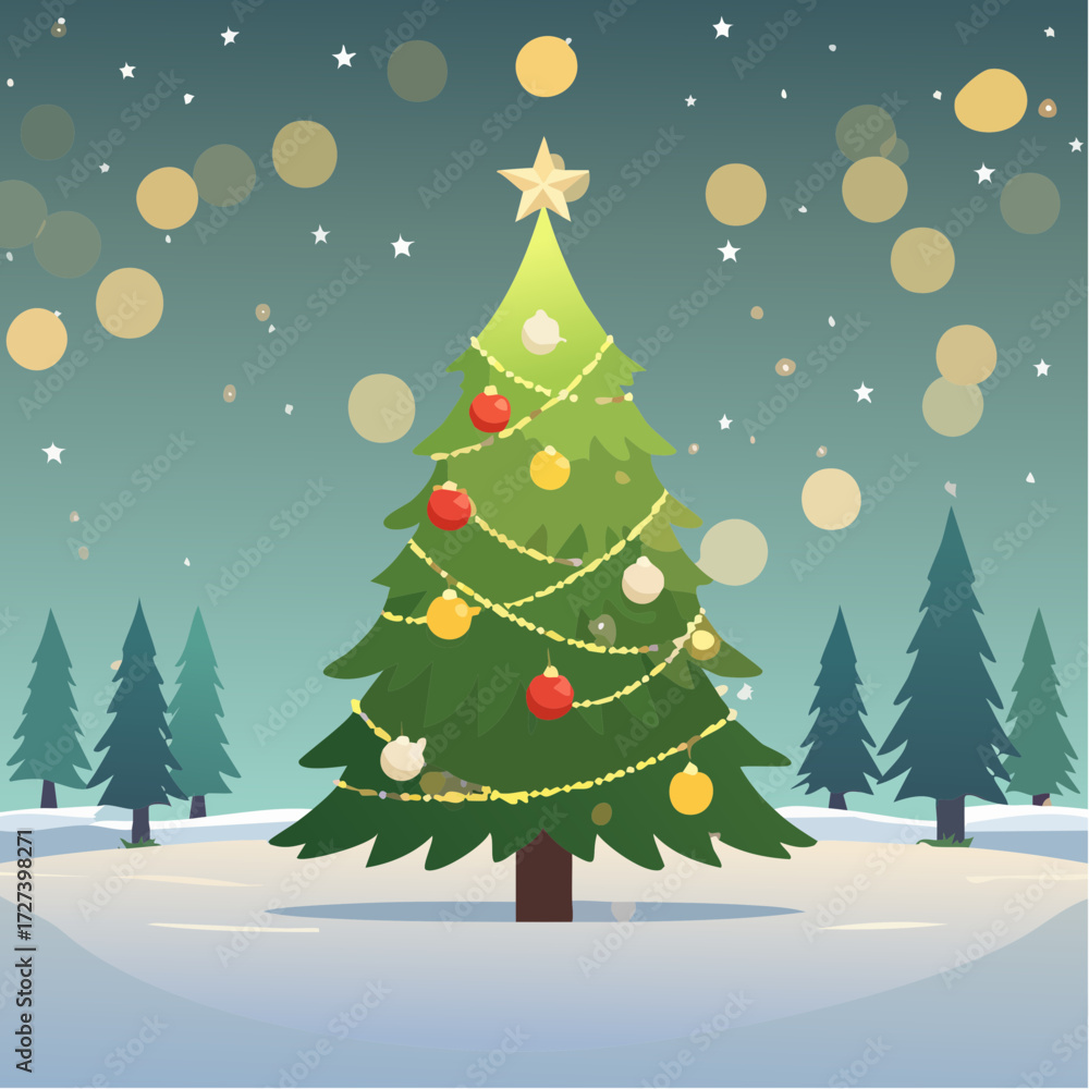 Obraz premium brightly illuminated Christmas tree adorned with bokeh lights