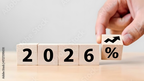 Wooden Blocks Displaying 2026 with Rising Percentage Symbol