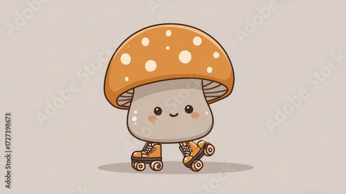 Cute mushroom on roller skates