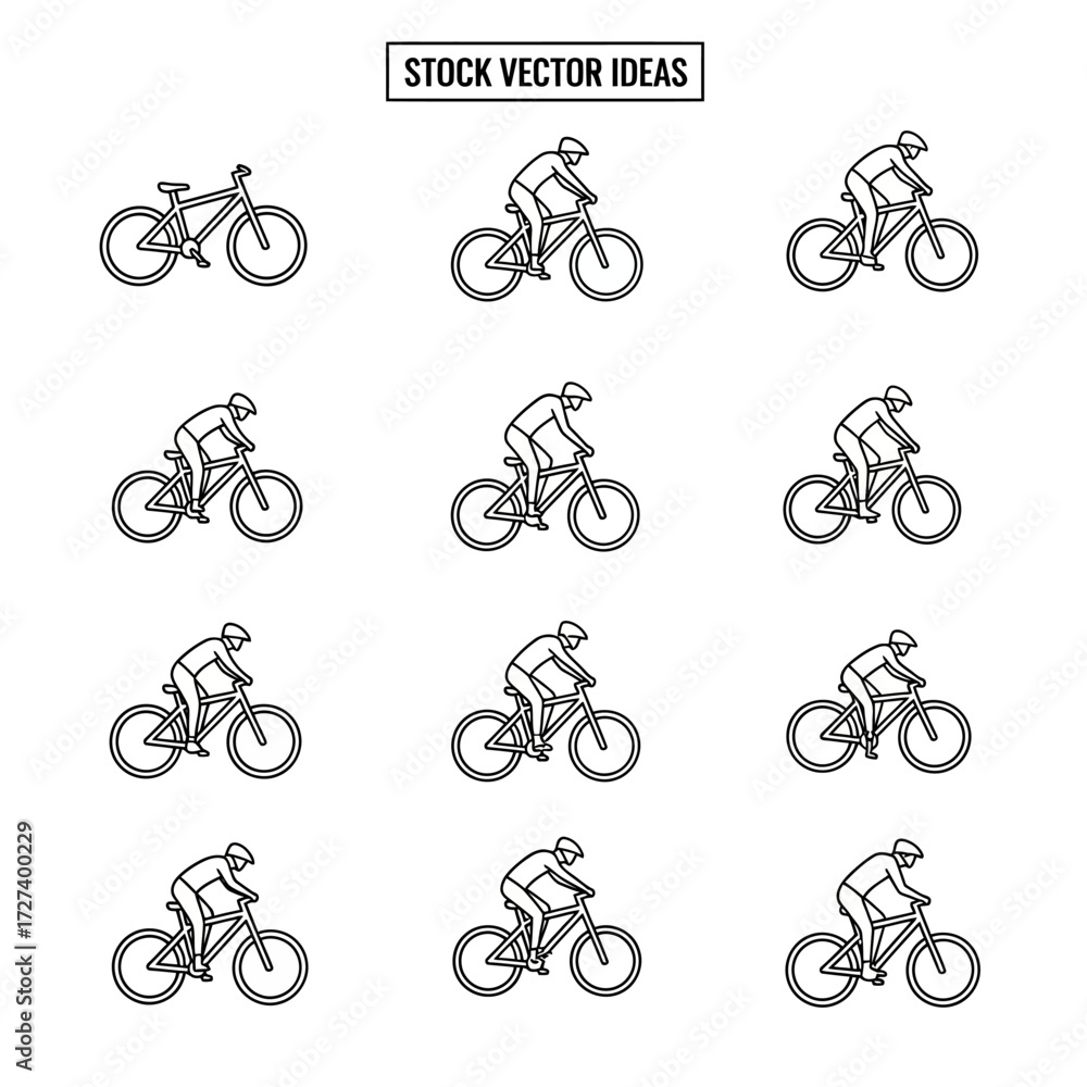 Obraz premium Dynamic mountain biker poses collection of action sports cycling bicycle illustrations isolated on white background
