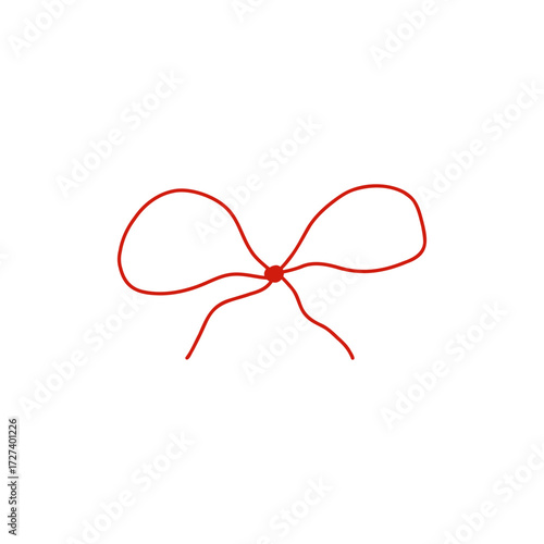 Whimsical coquette pink bow ribbon with red outline. Cute and elegant design element for Valentines Day, packaging, greeting cards, scrapbooking, feminine branding, and decorations. Vector art