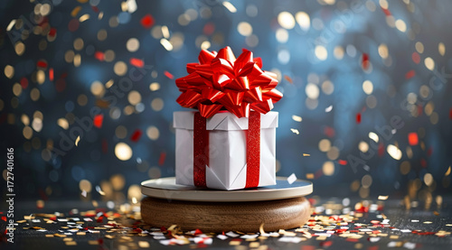 christmas gift box with red ribbon