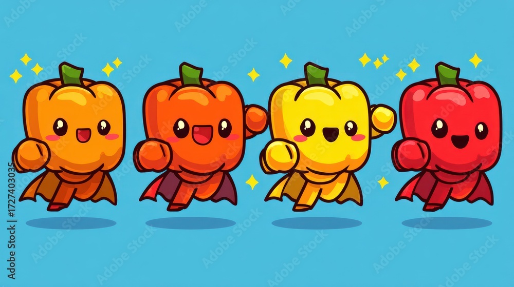 Fototapeta premium Cute peppers superheroes