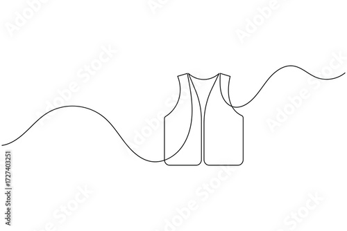 Life jacket continuous one line art drawing safety vest vector illustration