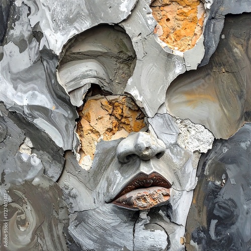 Abstract face, textured, fragmented