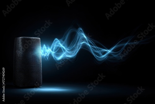 Small speaker emitting blue sound waves