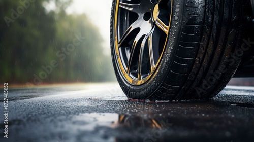 Wallpaper Mural A photo of a tire on a wet road Torontodigital.ca