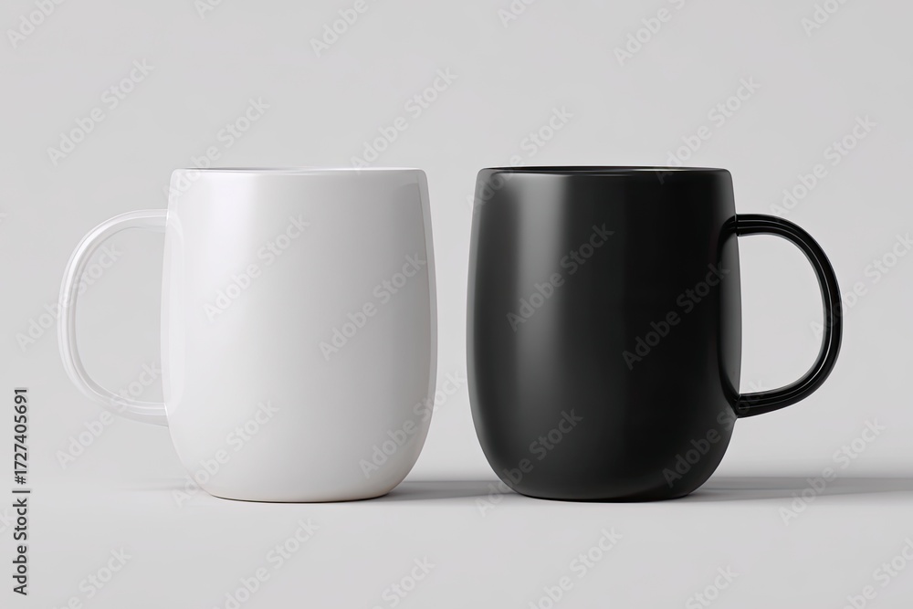 Obraz premium Two monochrome mugs on a light background