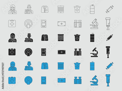 Medical healthcare icon set collection clean modern line art style design concept template