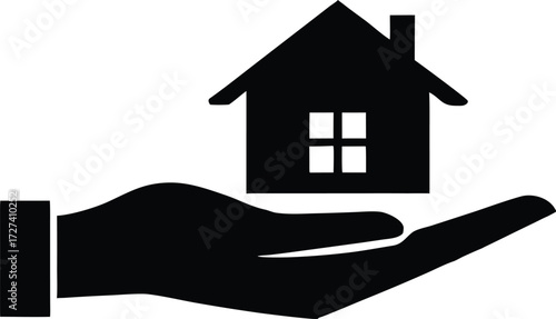 Hand Receiving Speech Home Vector Icon. Home in Hand Symbol