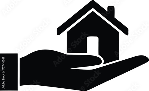 Hand Receiving Speech Home Vector Icon. Home in Hand Symbol