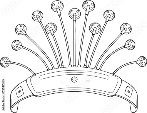 Wearable Headband with Multiple Sensor Probes for Brain Activity Monitoring Line Art