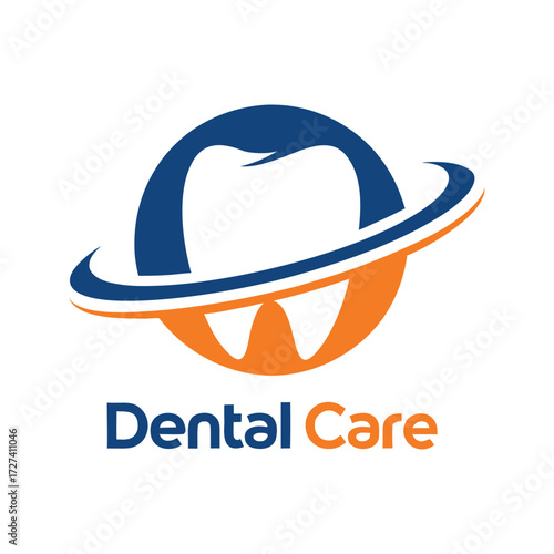 Blue and orange abstract tooth logo with text Dental Care vector