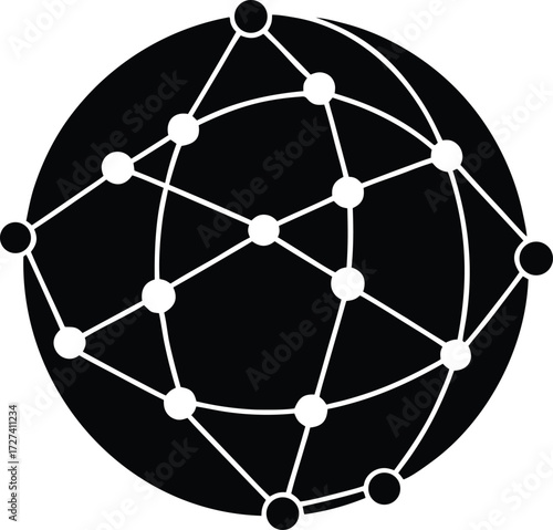 Global Network Connection Vector - Black Silhouette Globe with Interconnected Lines. Interconnected Globe Vector Icon.