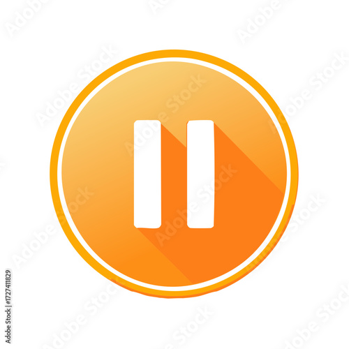 Orange Pause Button Icon in Flat Design Style with Long Shadow