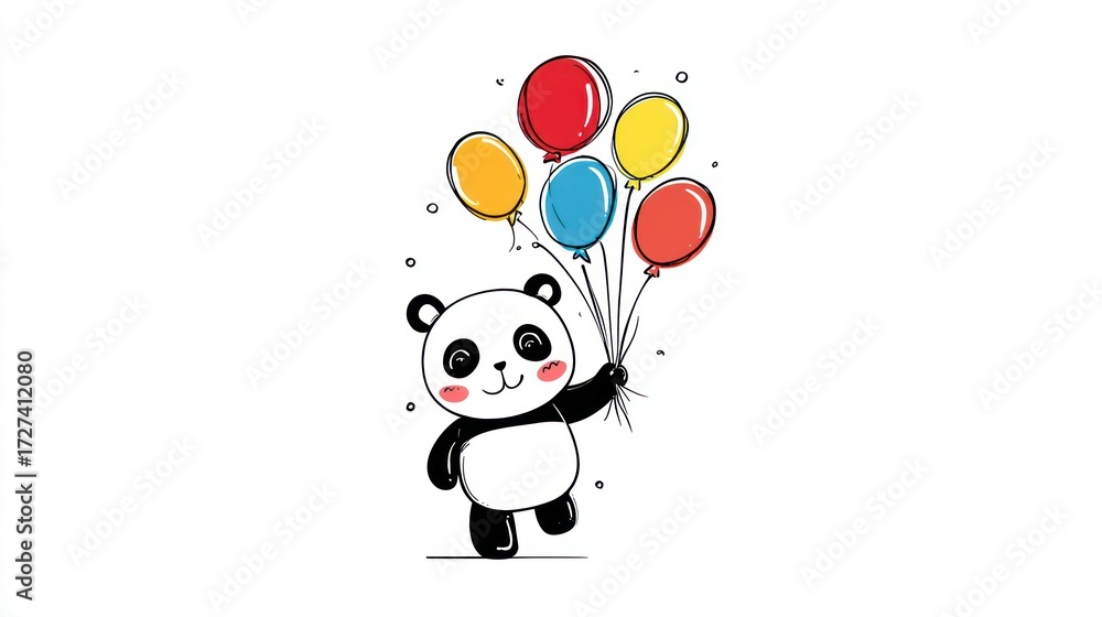 Naklejka premium Panda holding colorful balloons