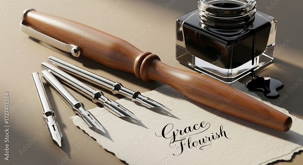 Naklejka premium Calligraphy tools still life. (1)