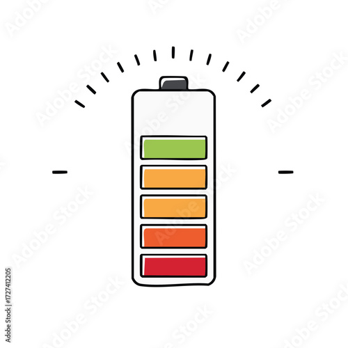 Simple battery indicator with colored charge levels and radiating lines