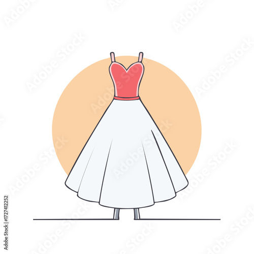 Elegant red and white formal dress illustration perfect for prom parties bridesmaids and special events
