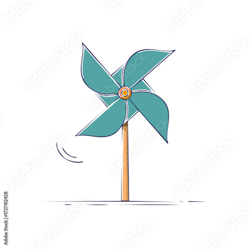Playful hand drawn pinwheel toy spinning in the wind vector illustration