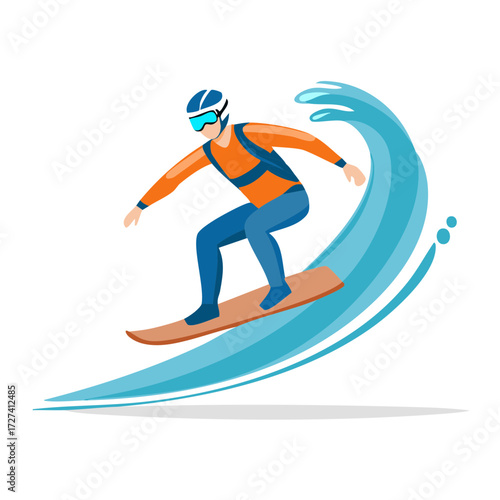 Surfer Riding a Wave in Dynamic Action Sport Illustration