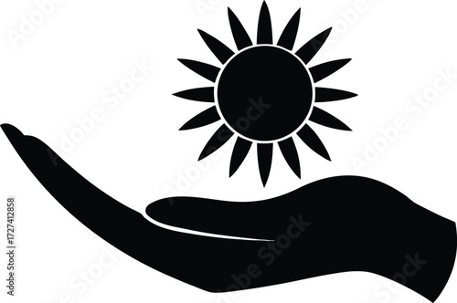 Open Hand Offering a Sun Vector Icon - Hope, Life, and New Beginnings Symbol. Hand Holding Sun Vector Illustration - Energy, Growth, and Positivity Concept