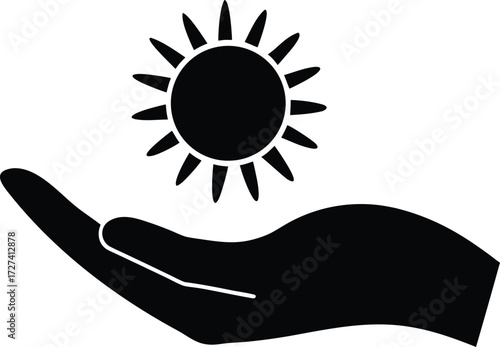 Open Hand Offering a Sun Vector Icon - Hope, Life, and New Beginnings Symbol. Hand Holding Sun Vector Illustration - Energy, Growth, and Positivity Concept