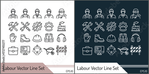Labour vector line art icon set silhouette template design