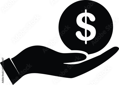 Open Hand Offering Dollar Bill Vector Icon - Charity, Donation, and Financial Aid Symbol. Dollar Bill in Hand Symbol Vector Illustration.