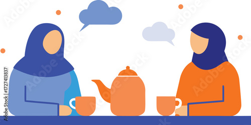 two-muslim-women-are-sitting-at-a-table--having-te (1).eps