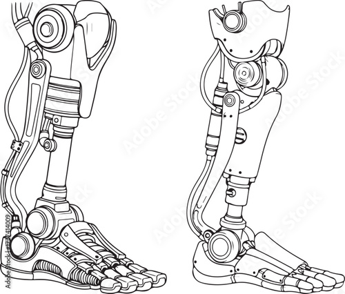 Line Art Illustrations of Futuristic Robotic Prosthetic Legs